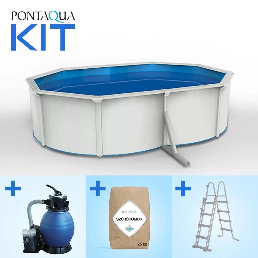 Pontaqua Family Pool KIT WHITE ovális fémfalas családi medence szett 490 x 360 x 120 cm